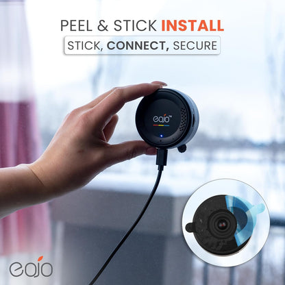 EOJO starlight window camera easy peel-and-stick installation, no drilling required